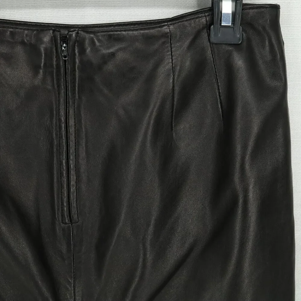 Siena Studio Skirt Petites 8P Black Leather Pencil Knee Length Zip Lined Vintage